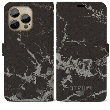 【大月（山梨県）】地図柄iPhoneケース（手帳タイプ）モノトーン・iPhone 14 Pro Max 用