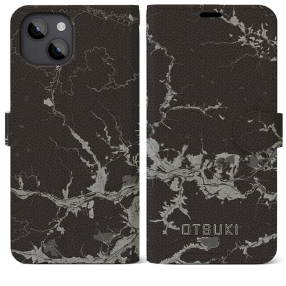 【大月（山梨県）】地図柄iPhoneケース（手帳タイプ）モノトーン・iPhone 14 Plus 用