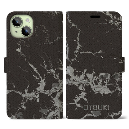 【大月（山梨県）】地図柄iPhoneケース（手帳タイプ）モノトーン・iPhone 15 用