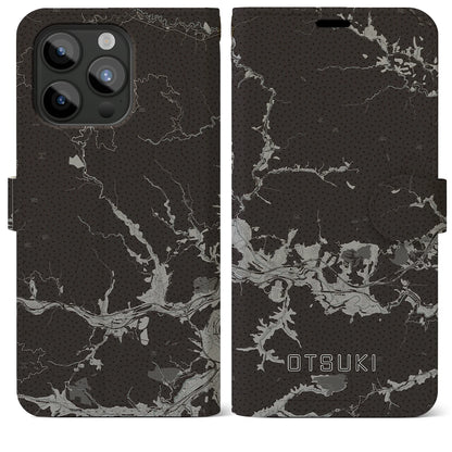 【大月（山梨県）】地図柄iPhoneケース（手帳タイプ）モノトーン・iPhone 15 Pro Max 用