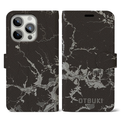 【大月（山梨県）】地図柄iPhoneケース（手帳タイプ）モノトーン・iPhone 15 Pro 用