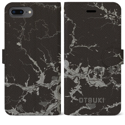 【大月（山梨県）】地図柄iPhoneケース（手帳タイプ）モノトーン・iPhone 8Plus /7Plus / 6sPlus / 6Plus 用