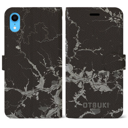 【大月（山梨県）】地図柄iPhoneケース（手帳タイプ）モノトーン・iPhone XR 用