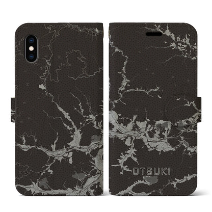 【大月（山梨県）】地図柄iPhoneケース（手帳タイプ）モノトーン・iPhone XS / X 用