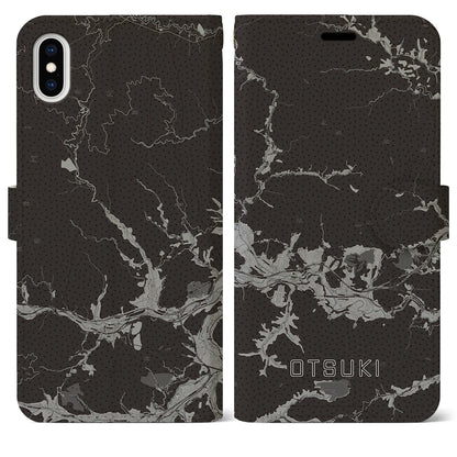 【大月（山梨県）】地図柄iPhoneケース（手帳タイプ）モノトーン・iPhone XS Max 用