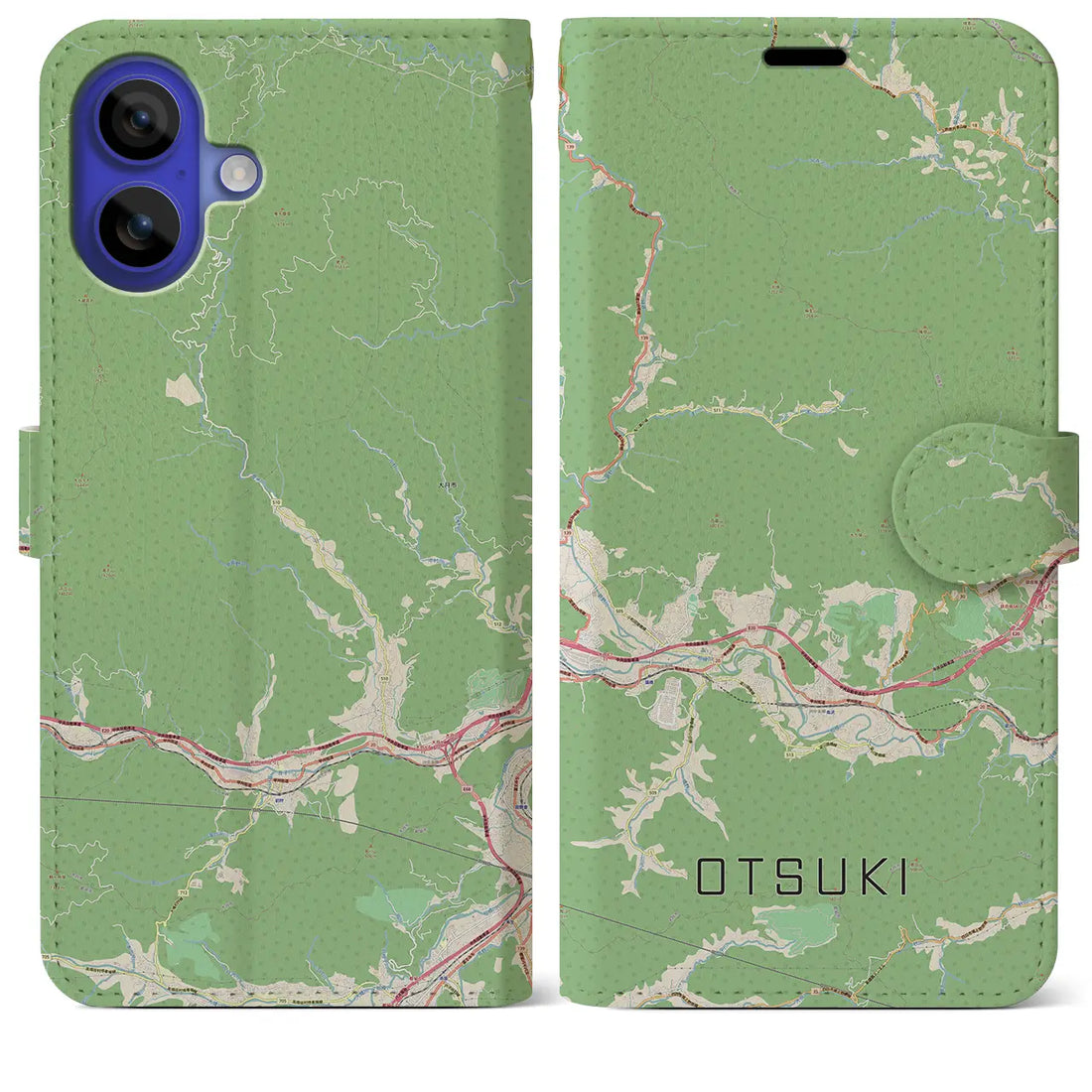 【大月（山梨県）】地図柄iPhoneケース（手帳タイプ）ナチュラル・iPhone 16 Pro Max 用