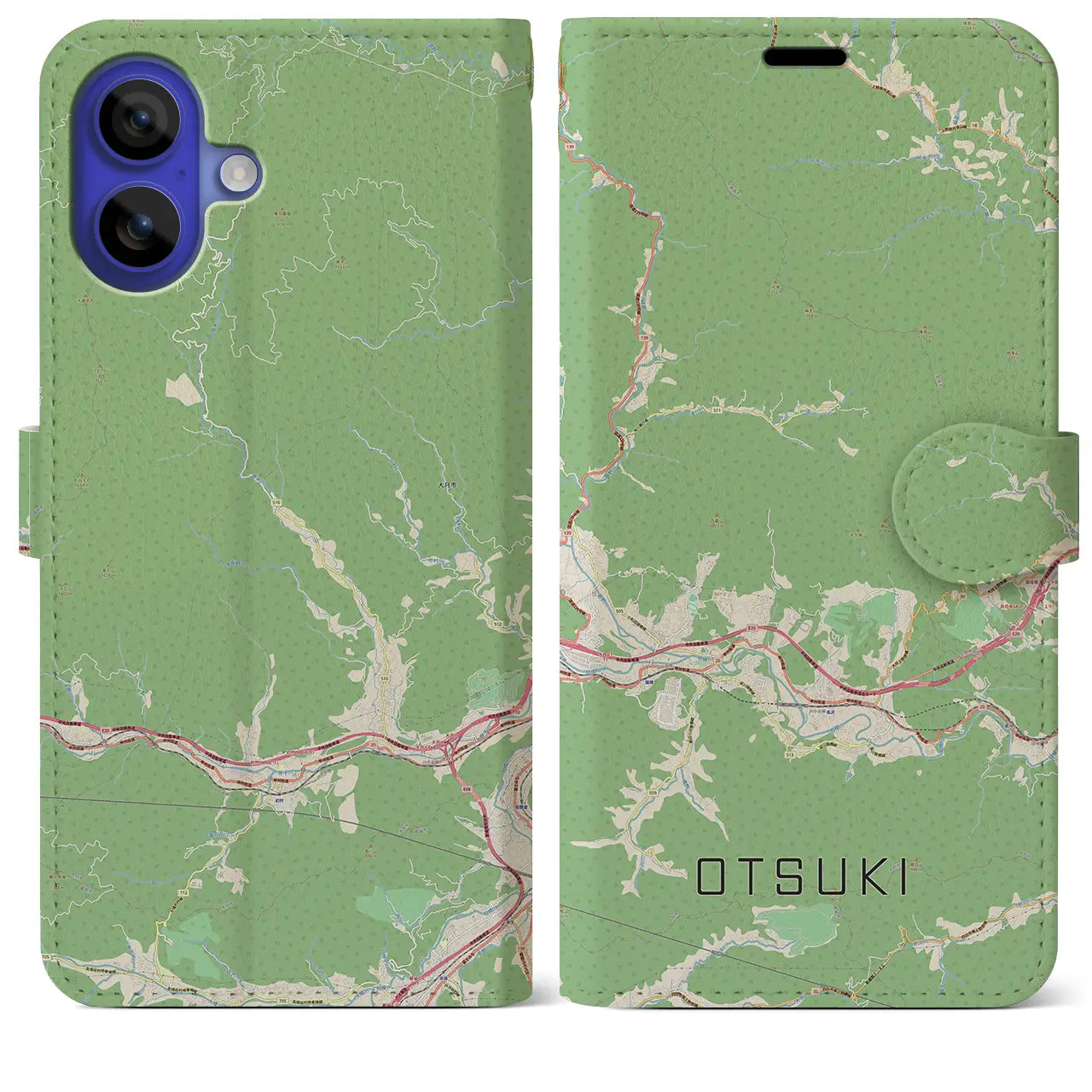 【大月（山梨県）】地図柄iPhoneケース（手帳タイプ）ナチュラル・iPhone 16 Pro Max 用