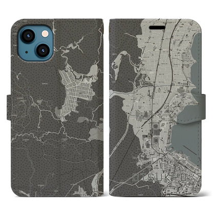 【大津京（滋賀県）】地図柄iPhoneケース（手帳タイプ）モノトーン・iPhone 13 用