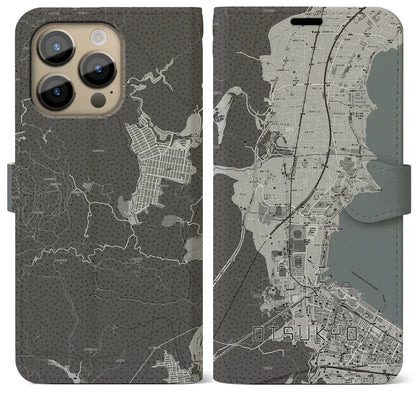 【大津京（滋賀県）】地図柄iPhoneケース（手帳タイプ）モノトーン・iPhone 14 Pro Max 用