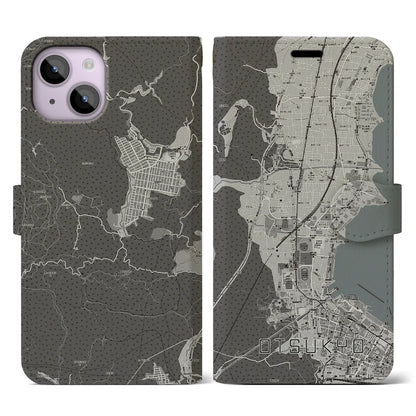 【大津京（滋賀県）】地図柄iPhoneケース（手帳タイプ）モノトーン・iPhone 14 用