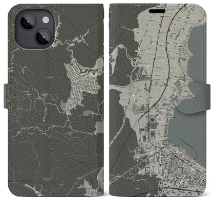 【大津京（滋賀県）】地図柄iPhoneケース（手帳タイプ）モノトーン・iPhone 14 Plus 用