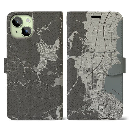 【大津京（滋賀県）】地図柄iPhoneケース（手帳タイプ）モノトーン・iPhone 15 用