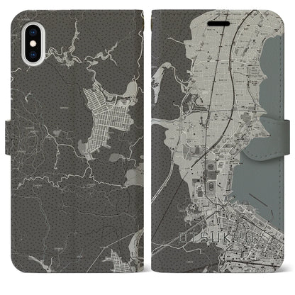 【大津京（滋賀県）】地図柄iPhoneケース（手帳タイプ）モノトーン・iPhone XS Max 用