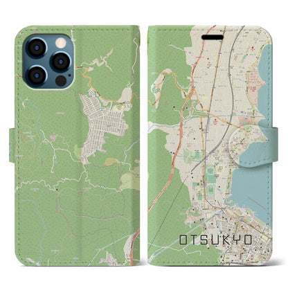 【大津京（滋賀県）】地図柄iPhoneケース（手帳タイプ）ナチュラル・iPhone 12 / 12 Pro 用