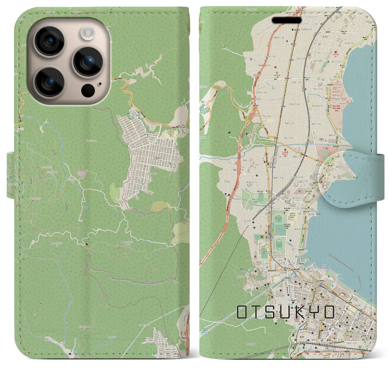 【大津京（滋賀県）】地図柄iPhoneケース（手帳タイプ）ナチュラル・iPhone 16 Plus 用