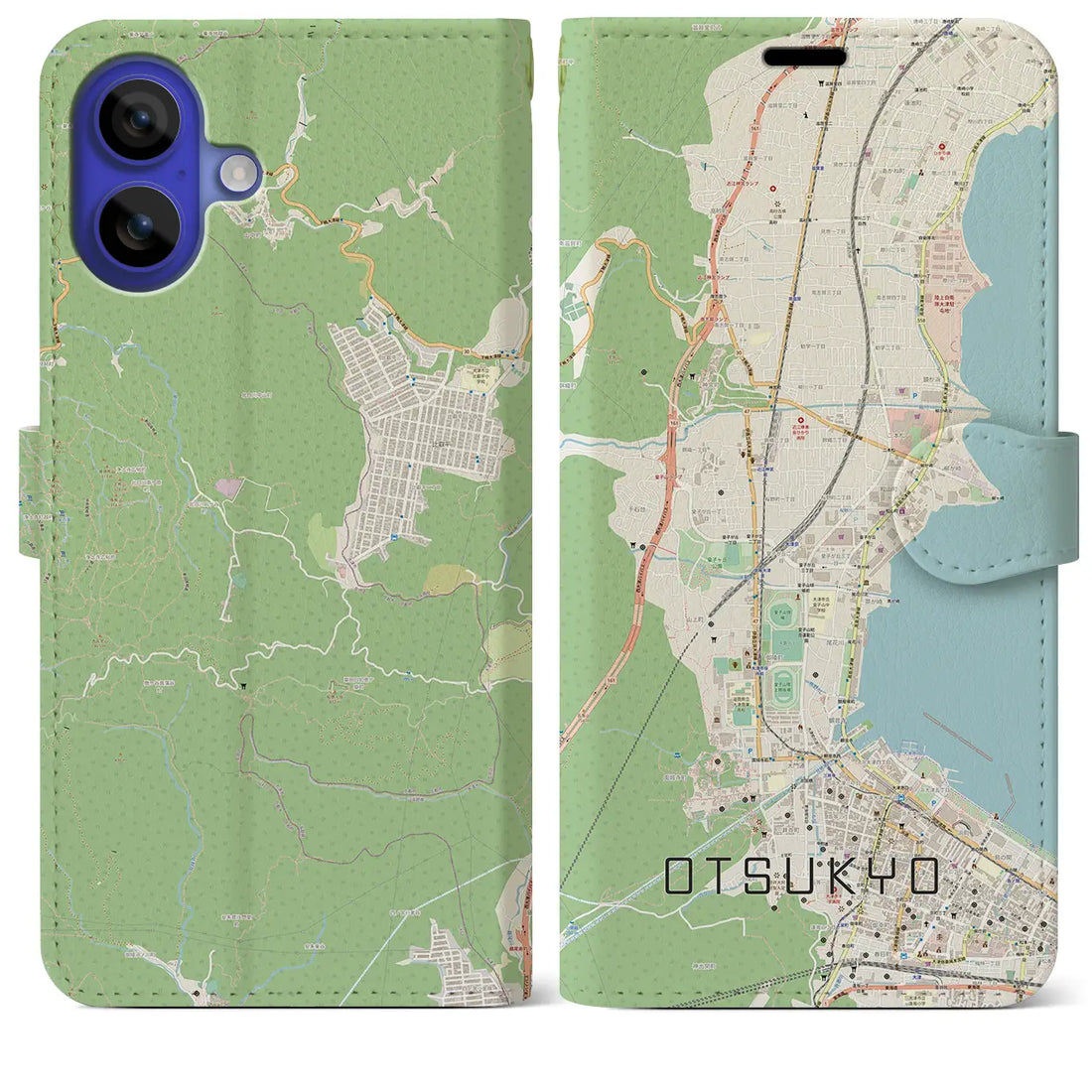 【大津京（滋賀県）】地図柄iPhoneケース（手帳タイプ）ナチュラル・iPhone 16 Pro Max 用