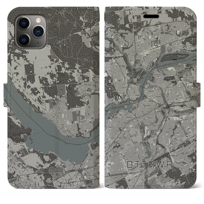【オタワ（カナダ）】地図柄iPhoneケース（手帳タイプ）モノトーン・iPhone 11 Pro Max 用
