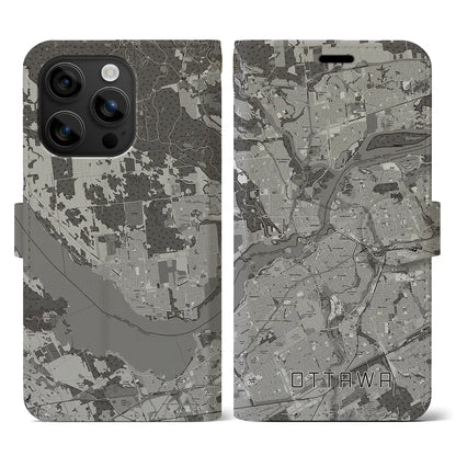 【オタワ（カナダ）】地図柄iPhoneケース（手帳タイプ）モノトーン・iPhone 16 用