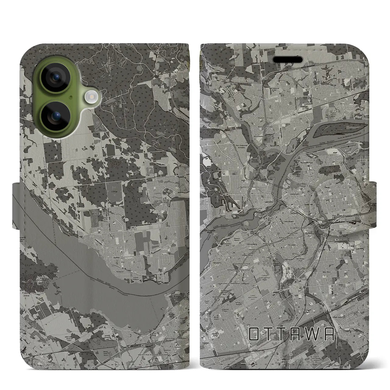 【オタワ（カナダ）】地図柄iPhoneケース（手帳タイプ）