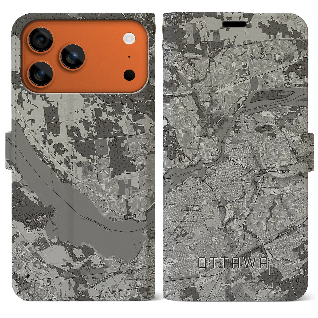 【オタワ（カナダ）】地図柄iPhoneケース（手帳タイプ）