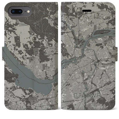 【オタワ（カナダ）】地図柄iPhoneケース（手帳タイプ）モノトーン・iPhone 8Plus /7Plus / 6sPlus / 6Plus 用