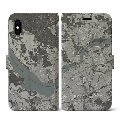 【オタワ（カナダ）】地図柄iPhoneケース（手帳タイプ）モノトーン・iPhone XS / X 用