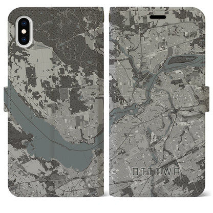 【オタワ（カナダ）】地図柄iPhoneケース（手帳タイプ）モノトーン・iPhone XS Max 用