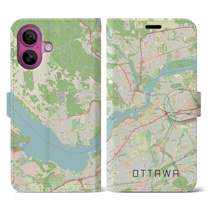 【オタワ（カナダ）】地図柄iPhoneケース（手帳タイプ）ナチュラル・iPhone 16 Pro 用