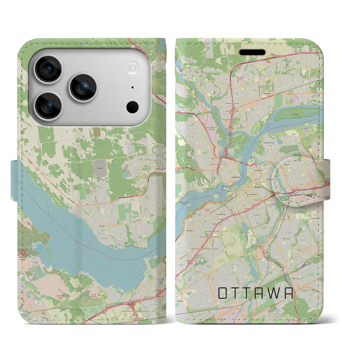 【オタワ（カナダ）】地図柄iPhoneケース（手帳タイプ）ナチュラル・iPhone 17 Pro Max 用