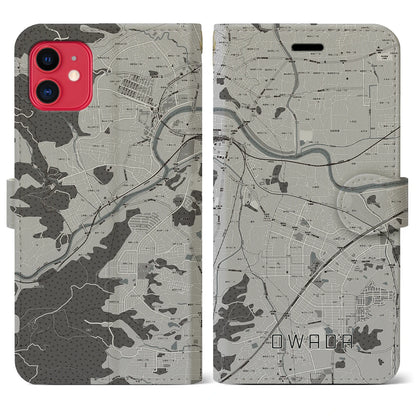 【大輪田（奈良県）】地図柄iPhoneケース（手帳タイプ）モノトーン・iPhone 11 用