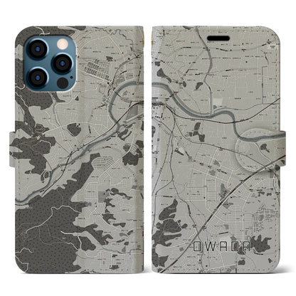 【大輪田（奈良県）】地図柄iPhoneケース（手帳タイプ）モノトーン・iPhone 12 / 12 Pro 用