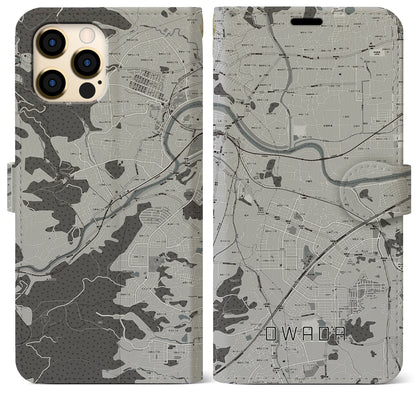 【大輪田（奈良県）】地図柄iPhoneケース（手帳タイプ）モノトーン・iPhone 12 Pro Max 用