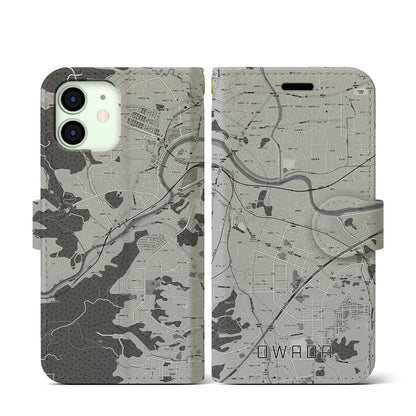 【大輪田（奈良県）】地図柄iPhoneケース（手帳タイプ）モノトーン・iPhone 12 mini 用