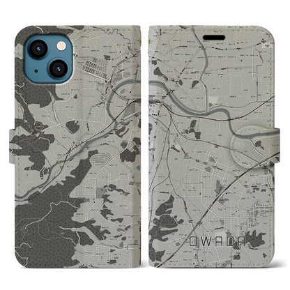 【大輪田（奈良県）】地図柄iPhoneケース（手帳タイプ）モノトーン・iPhone 13 用