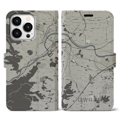 【大輪田（奈良県）】地図柄iPhoneケース（手帳タイプ）モノトーン・iPhone 13 Pro 用