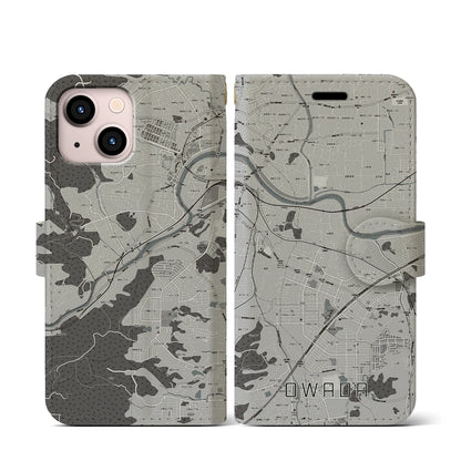 【大輪田（奈良県）】地図柄iPhoneケース（手帳タイプ）モノトーン・iPhone 13 mini 用