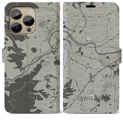 【大輪田（奈良県）】地図柄iPhoneケース（手帳タイプ）モノトーン・iPhone 14 Pro Max 用