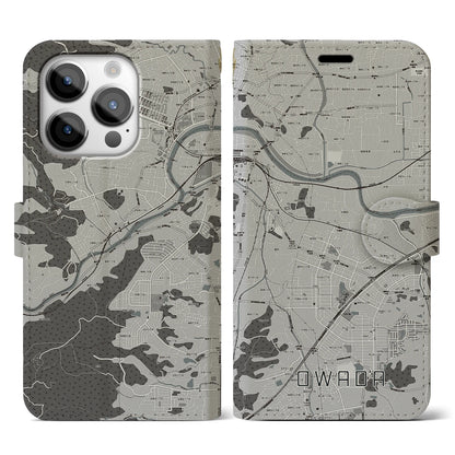 【大輪田（奈良県）】地図柄iPhoneケース（手帳タイプ）モノトーン・iPhone 14 Pro 用