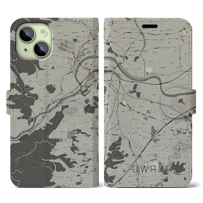 【大輪田（奈良県）】地図柄iPhoneケース（手帳タイプ）モノトーン・iPhone 15 用