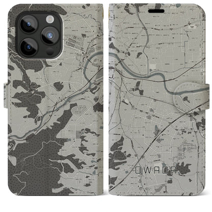 【大輪田（奈良県）】地図柄iPhoneケース（手帳タイプ）モノトーン・iPhone 15 Pro Max 用