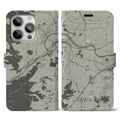 【大輪田（奈良県）】地図柄iPhoneケース（手帳タイプ）モノトーン・iPhone 15 Pro 用