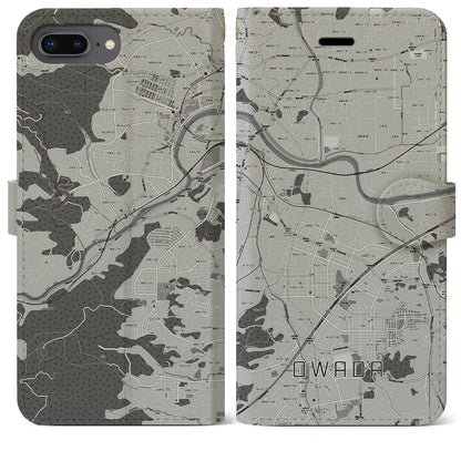 【大輪田（奈良県）】地図柄iPhoneケース（手帳タイプ）モノトーン・iPhone 8Plus /7Plus / 6sPlus / 6Plus 用