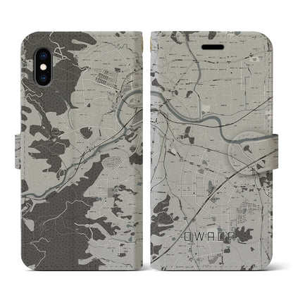 【大輪田（奈良県）】地図柄iPhoneケース（手帳タイプ）モノトーン・iPhone XS / X 用