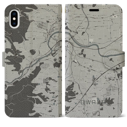 【大輪田（奈良県）】地図柄iPhoneケース（手帳タイプ）モノトーン・iPhone XS Max 用