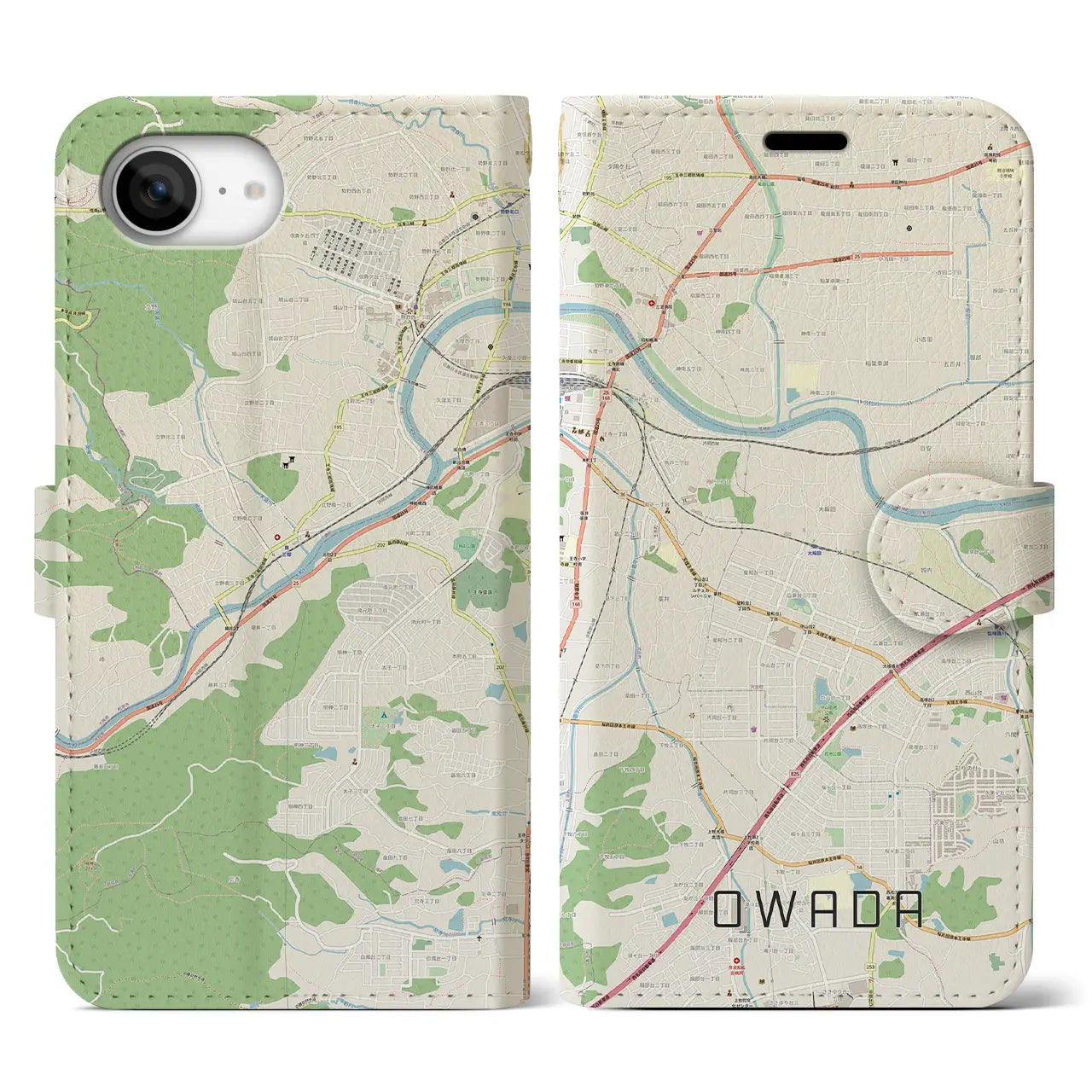 【大輪田（奈良県）】地図柄iPhoneケース（手帳タイプ）