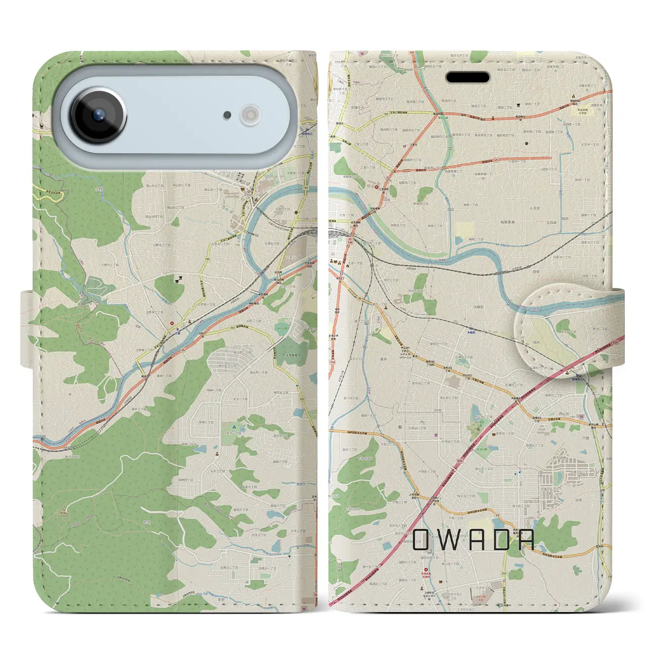 【大輪田（奈良県）】地図柄iPhoneケース（手帳タイプ）