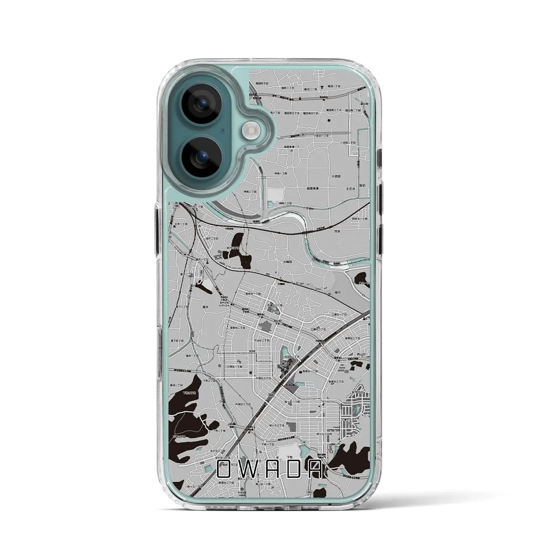 【大輪田(奈良県)】地図柄iPhoneケース(MagSafeタイプ)モノトーン・iPhone 16 Pro 用