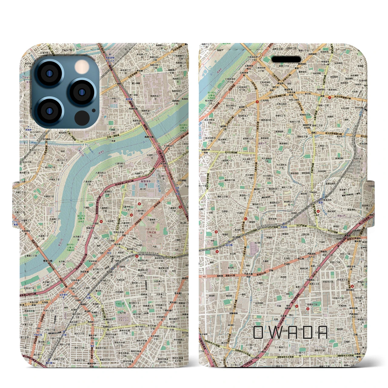 【大和田（大阪府）】地図柄iPhoneケース（手帳タイプ）