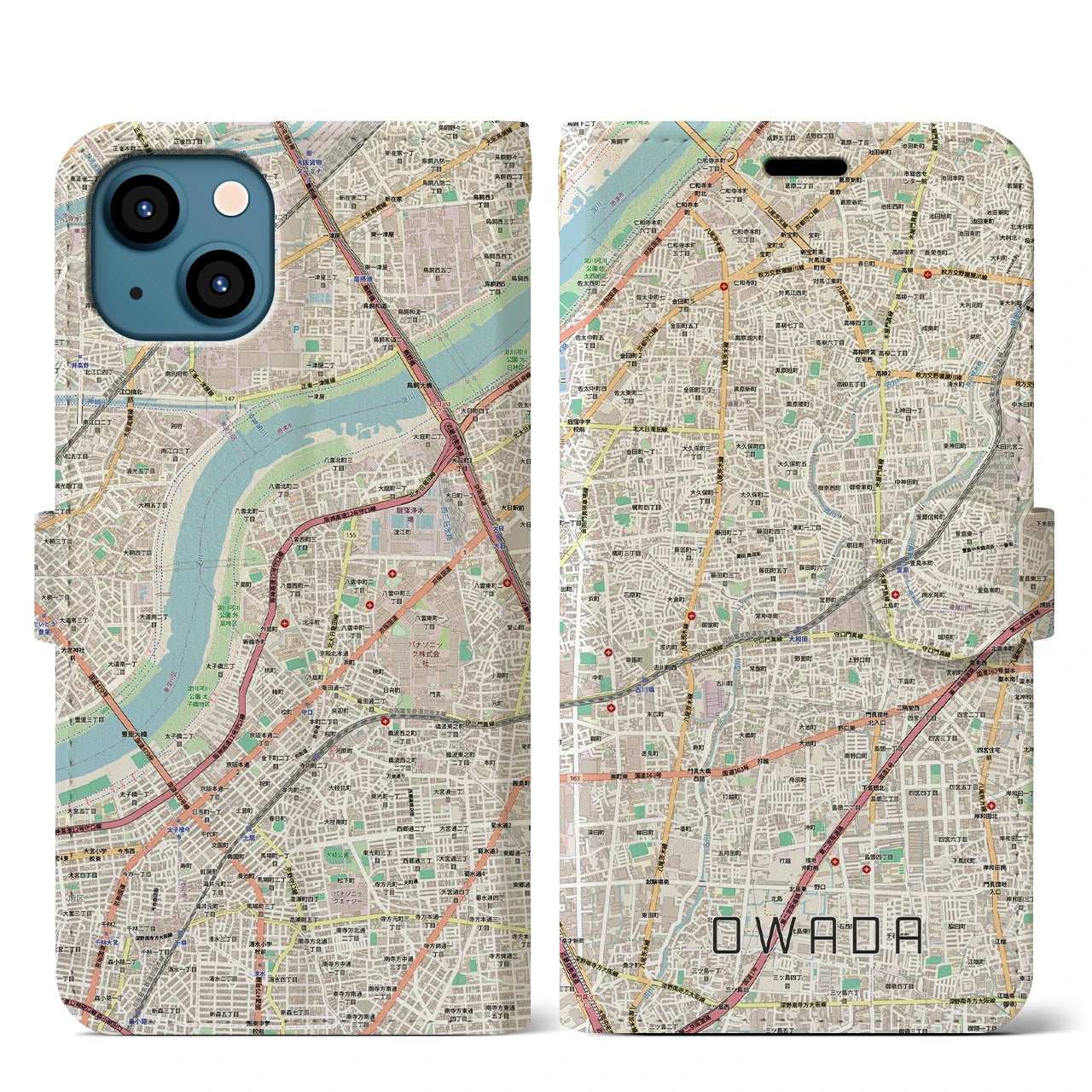 【大和田（大阪府）】地図柄iPhoneケース（手帳タイプ）