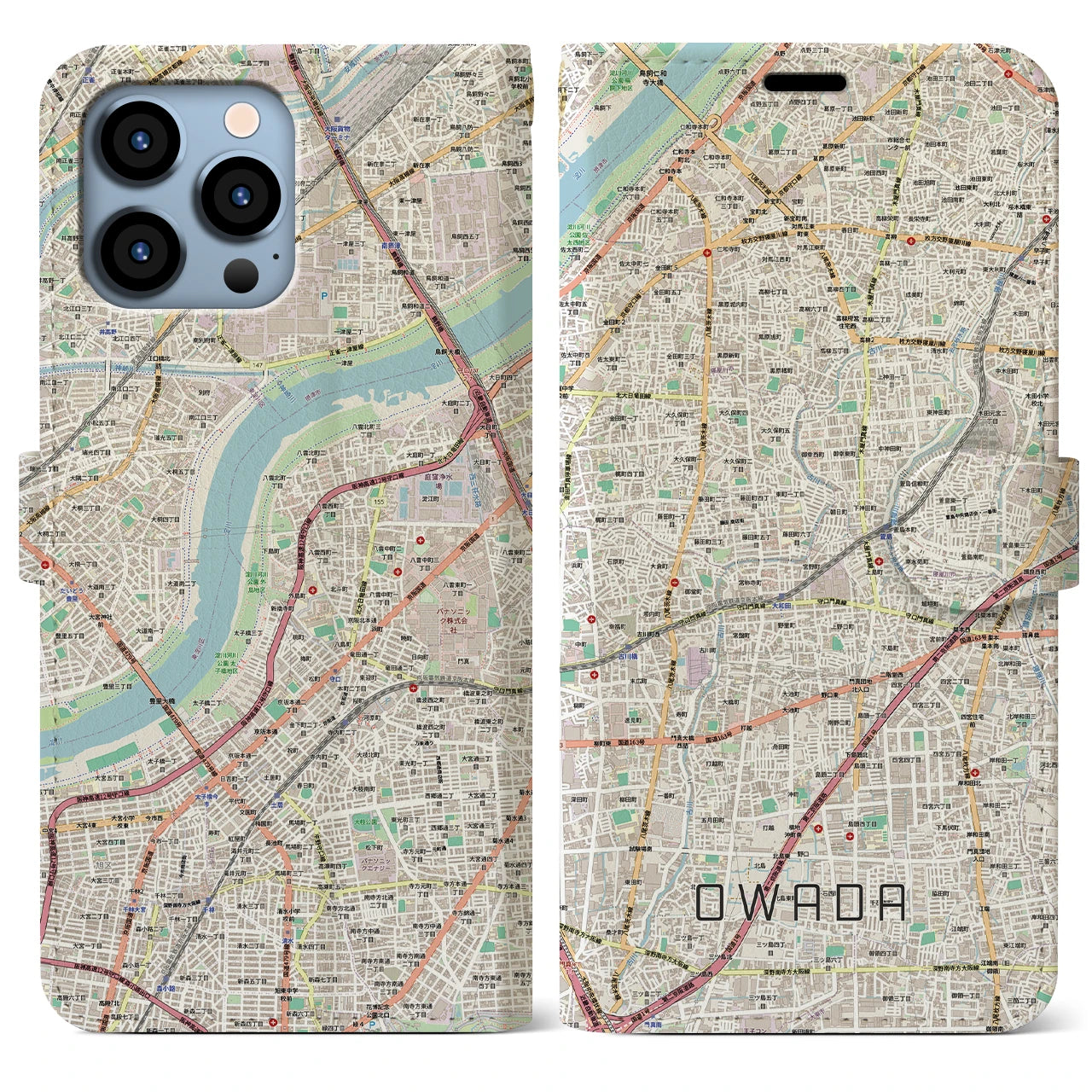 【大和田（大阪府）】地図柄iPhoneケース（手帳タイプ）